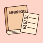 Ícone em desenho com livro entitulado "referências" e um checklist